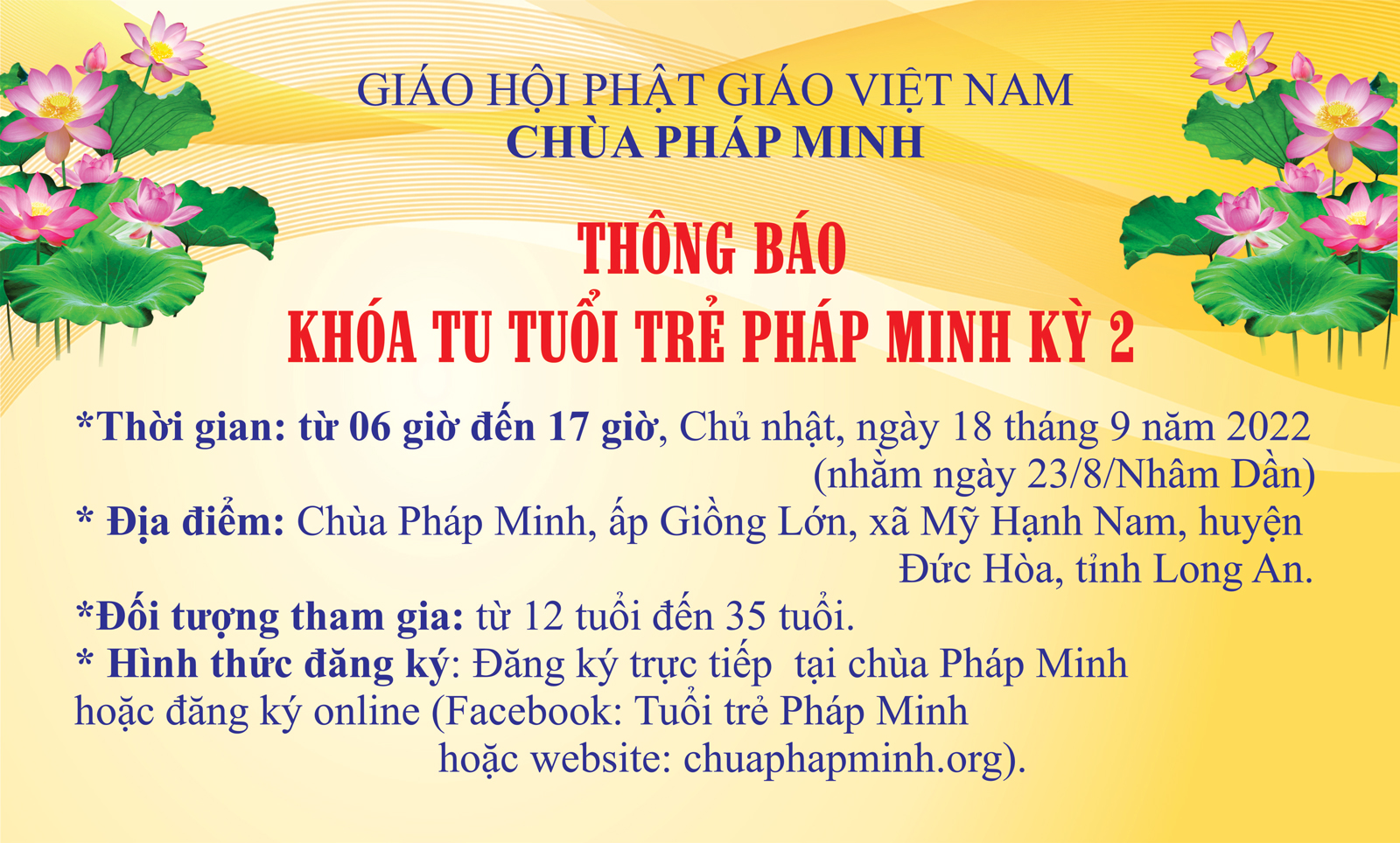 Chùa Pháp Minh tổ chức khóa tu Tuổi trẻ Pháp Minh kỳ 2